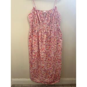 H&M floral summer dress XL cotton boho maximalist pink and orange